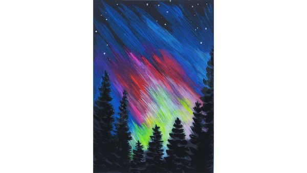 Северное сияние гуашью