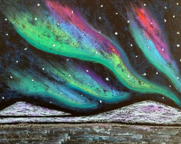 Северное сияние пастелью