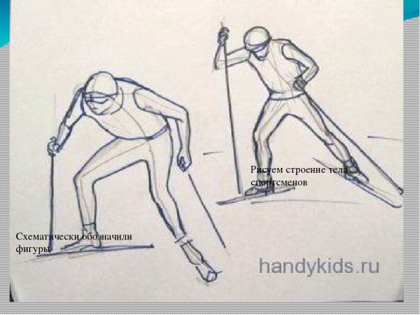 Зимние виды спорта поэтапное рисование