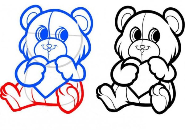 Мишка с сердечком рисунок