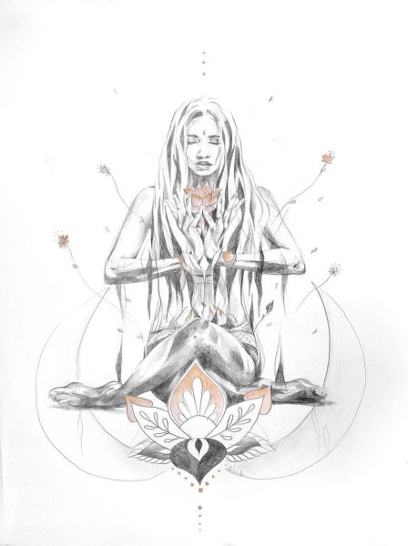 Тату девушка в позе лотоса