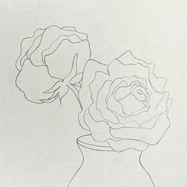 Ваза с розами рисунок карандашом