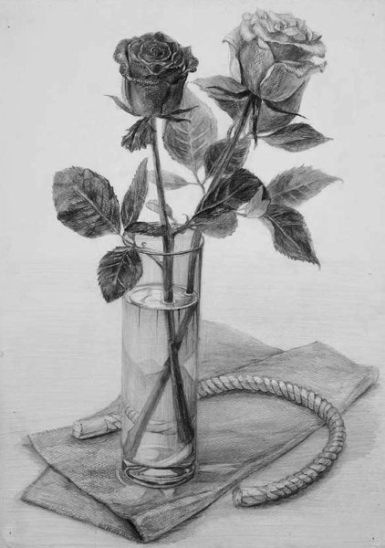 Натюрморт с цветами карандашом