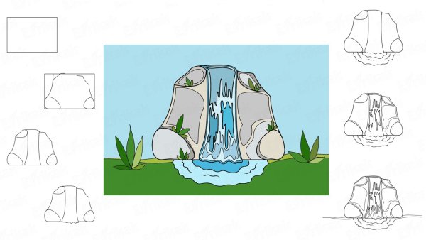Водопад рисунок карандашом