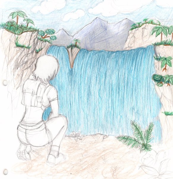 Водопад рисунок легкий