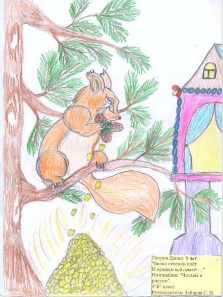 Белочка с золотыми орешками рисунок