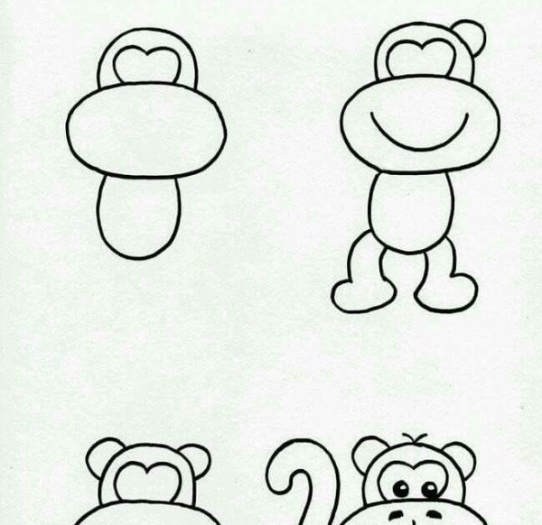 Поэтапное рисование обезьяны для детей