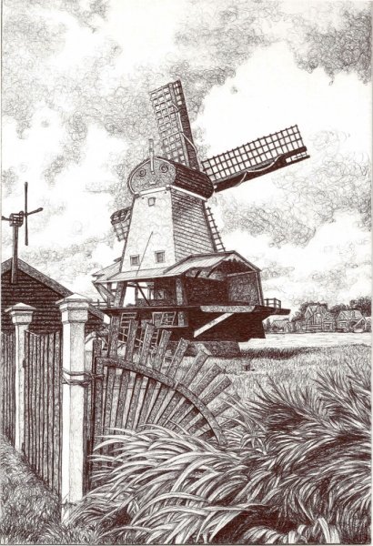 Ветряная мельница эстамп
