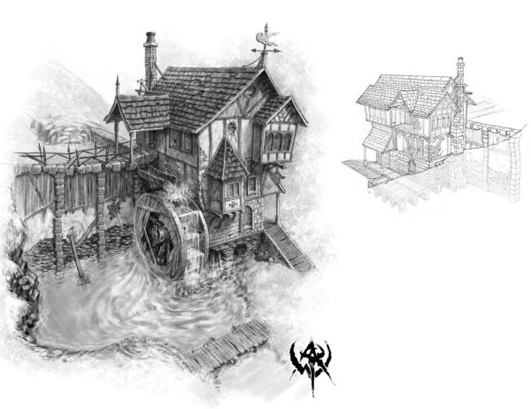 Водяная мельница эскиз