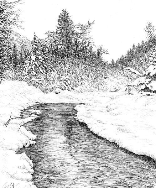 Зимний пейзаж набросок