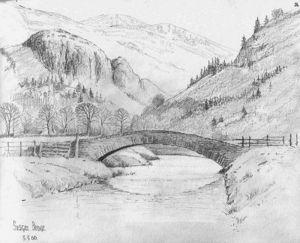 Речной пейзаж карандашом