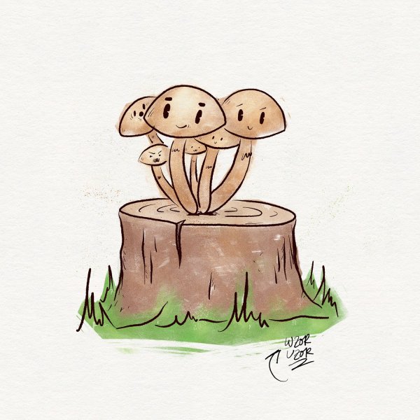 Рисование опят на пеньке для детей