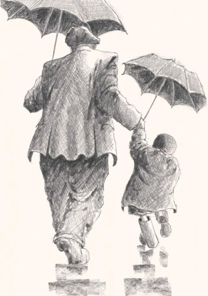 Зарисовка человека с зонтом