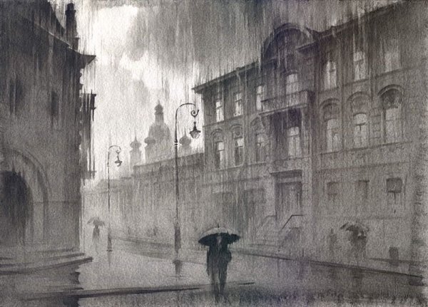 Художник Олег Ильдюков Петербург под дождем