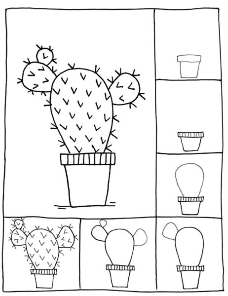 Раскраска комнатные растения Кактус