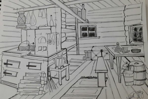 Наброски интерьера русской избы
