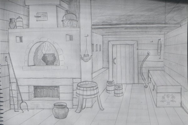 Эскиз убранства русской избы