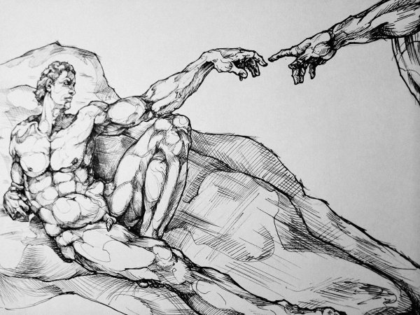 Микеланджело Сотворение Адама эскиз