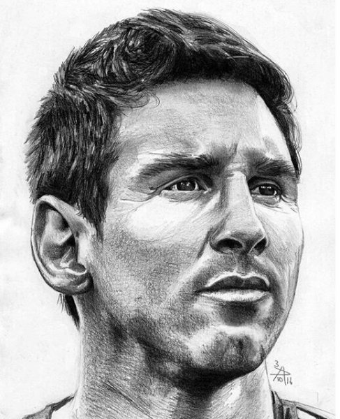 Лионель Месси рисунок карандашом