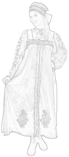 Женщина в русском народном костюме набросок