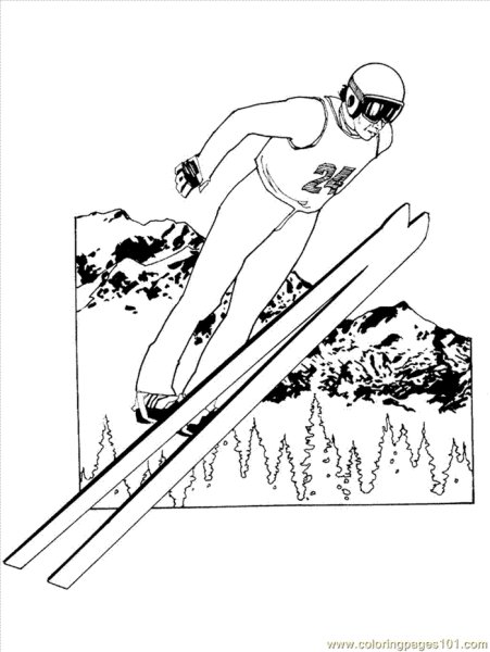 Раскраска спорт лыжи