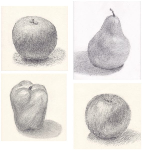 Нарисовать яблоко и грушу карандашом