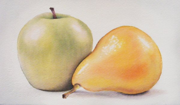 Натюрморт яблоко и груша карандашом