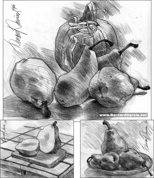 Груша цветными карандашами