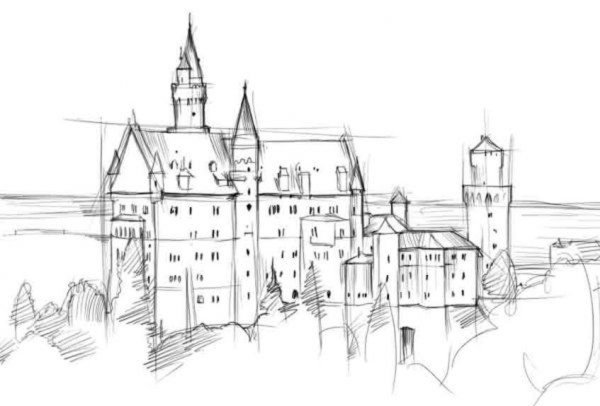Замок Нойшванштайн карандашом
