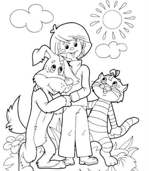 Раскраска пес шарик из Простоквашино