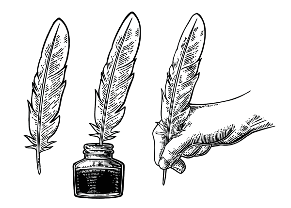 Раскраска перо и чернильница