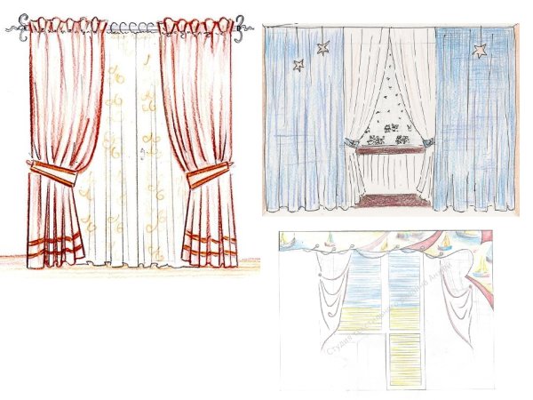 Зарисовки штор карандашом