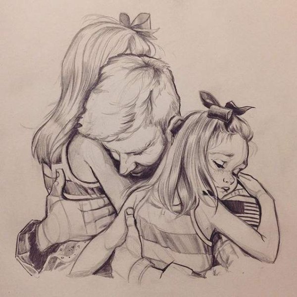 Мама и дочь рисунок легкий