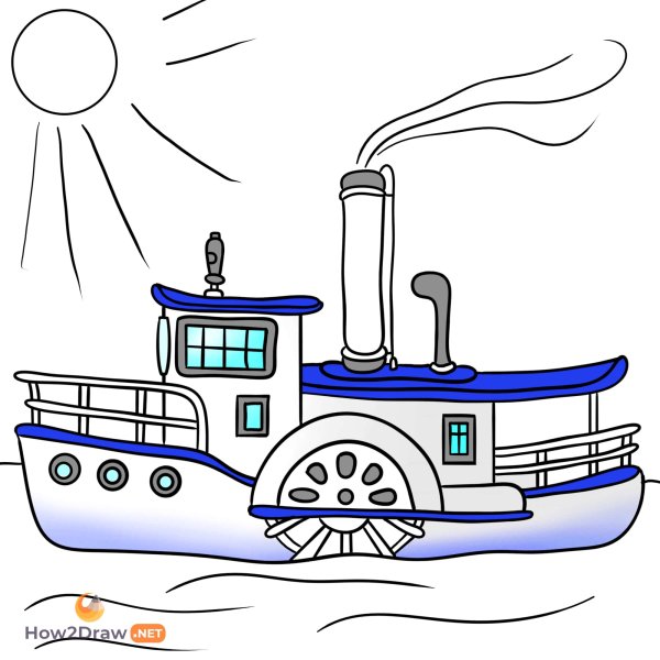 Поэтапное рисование пароход
