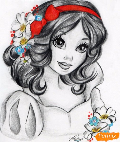 Принцесса Белоснежка и семь гномов раскраска