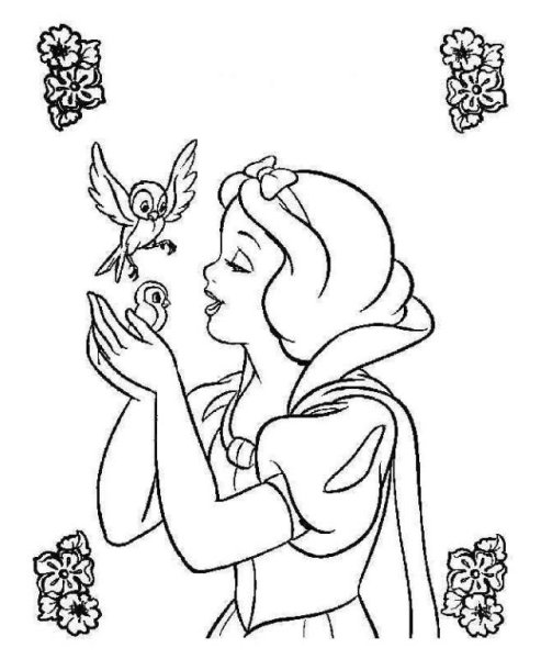 Принцесса Белоснежка и семь гномов раскраска
