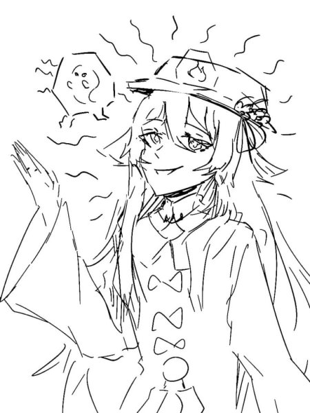 Раскраска Геншин ху Тао