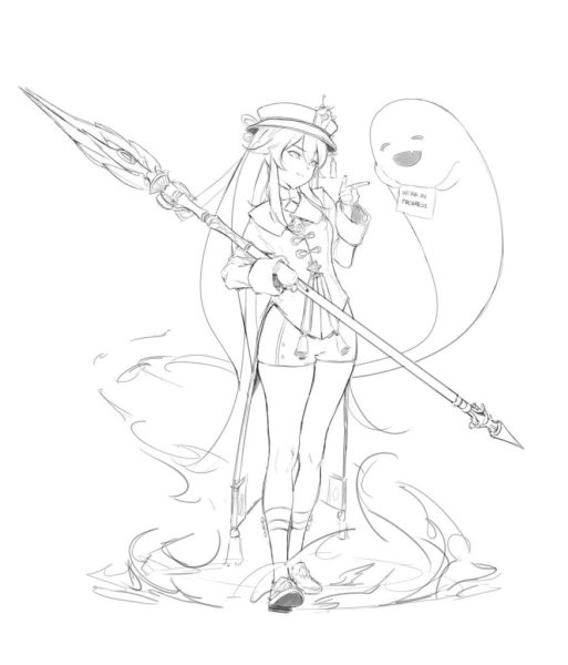 Раскраска Геншин Импакт ху Тао