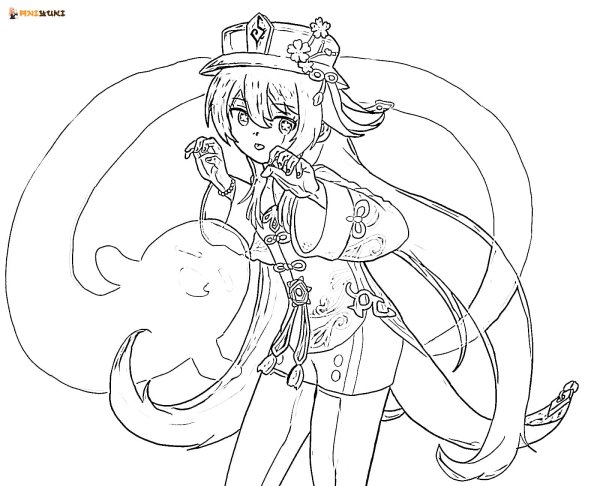 Ху Тао карандашом Геншин