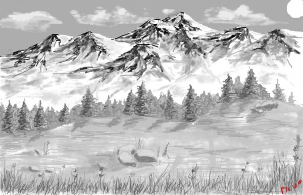 Горы и лес в графике