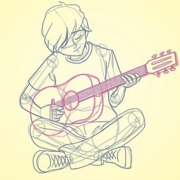 Набросок девушка с гитарой