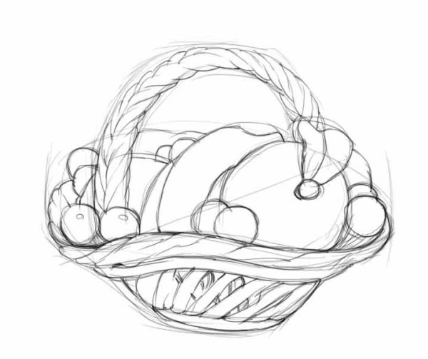 Раскраска корзинка с фруктами
