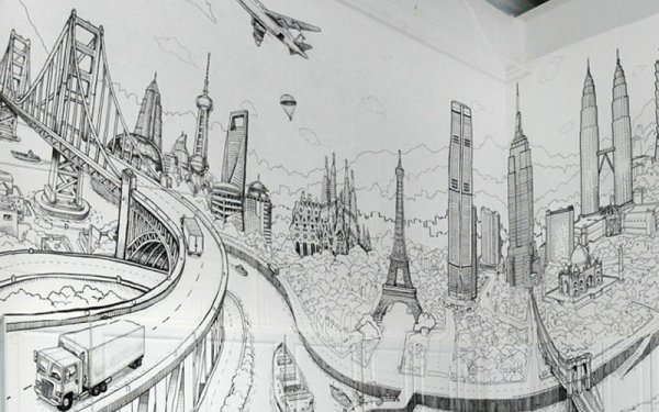 Эскиз города на стену
