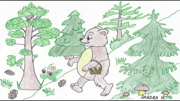 Мишки в лесу карандашом