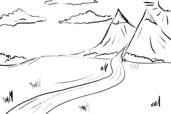 Раскраска пейзаж с речкой