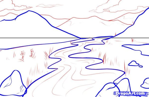 Речка карандашом