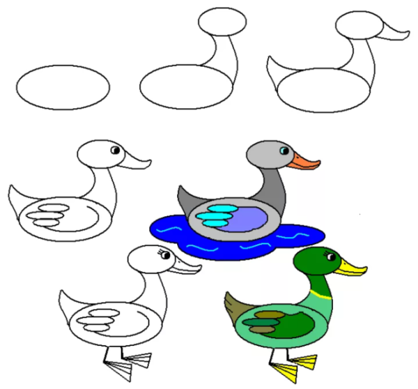 Нарисовать утку с утятами