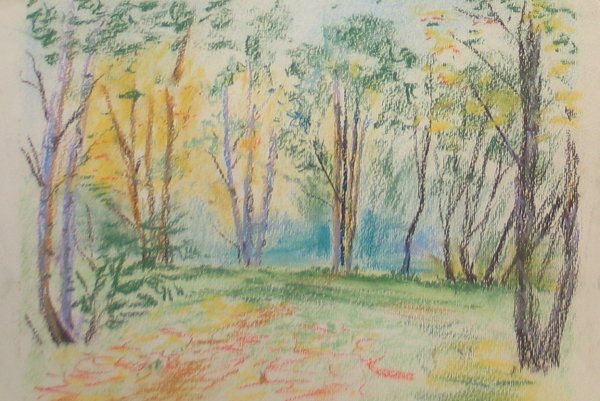 Осень цветными карандашами