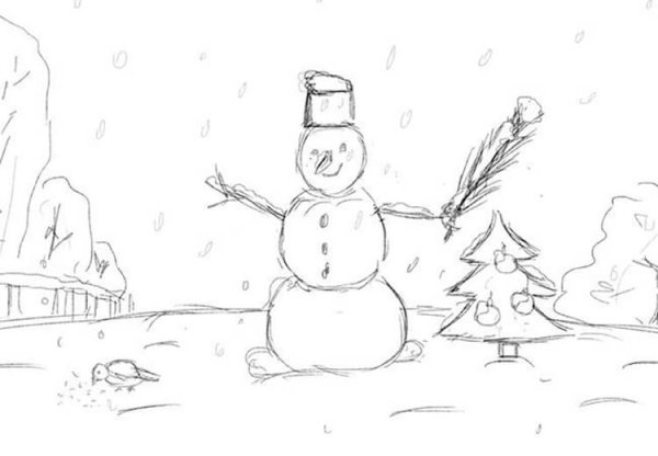 Зимний пейзаж в карандаше детский
