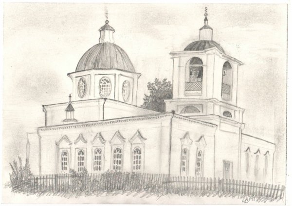 Церковь карандашом